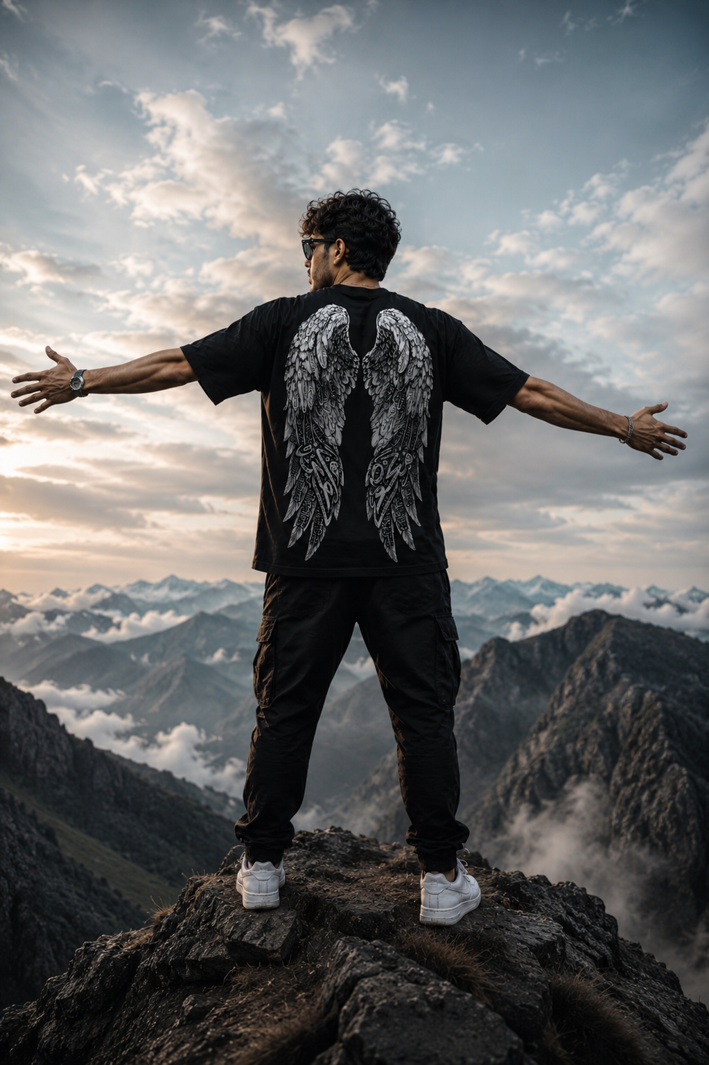 Noor Wings Oversized T-Shirt – 240 GSM Premium Black Streetwear Tee
