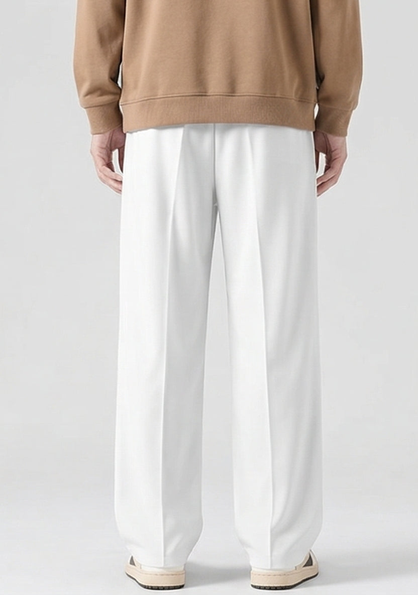 White Men's Wide-Leg Sports Trousers | Relaxed-Fit Performance Pants | Contemporary Athletic Track Pants | Versatile Activewear Bottoms | Streamlined Fitness Trousers
