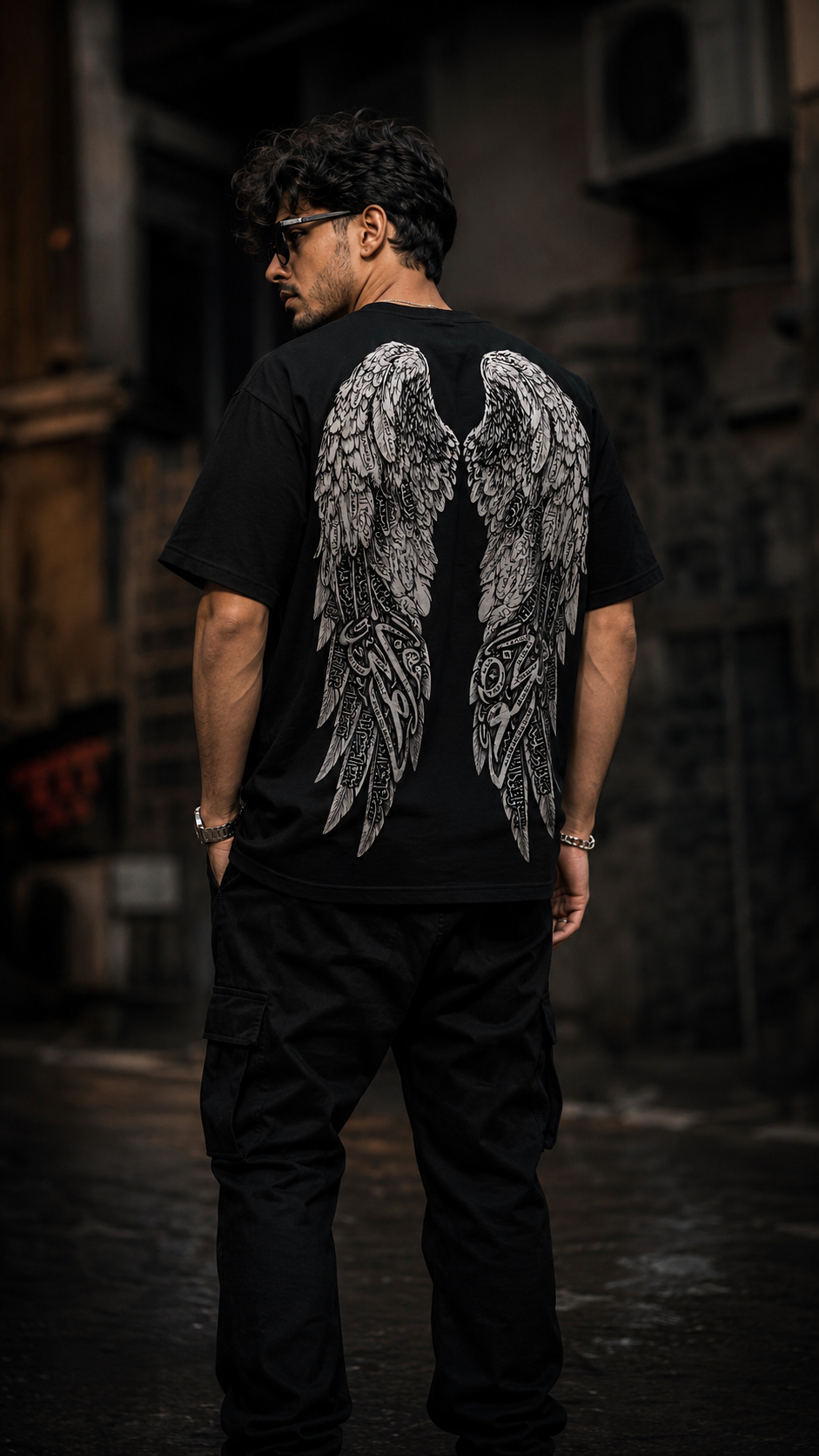Noor Wings Oversized T-Shirt – 240 GSM Premium Black Streetwear Tee