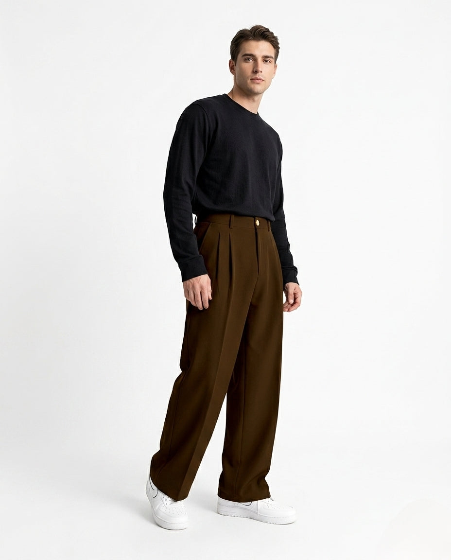 Stylix Men’s Relaxed Fit Korean Trouser – Lycra Blend Stretchable Formal Pants (Coffee Brown)
