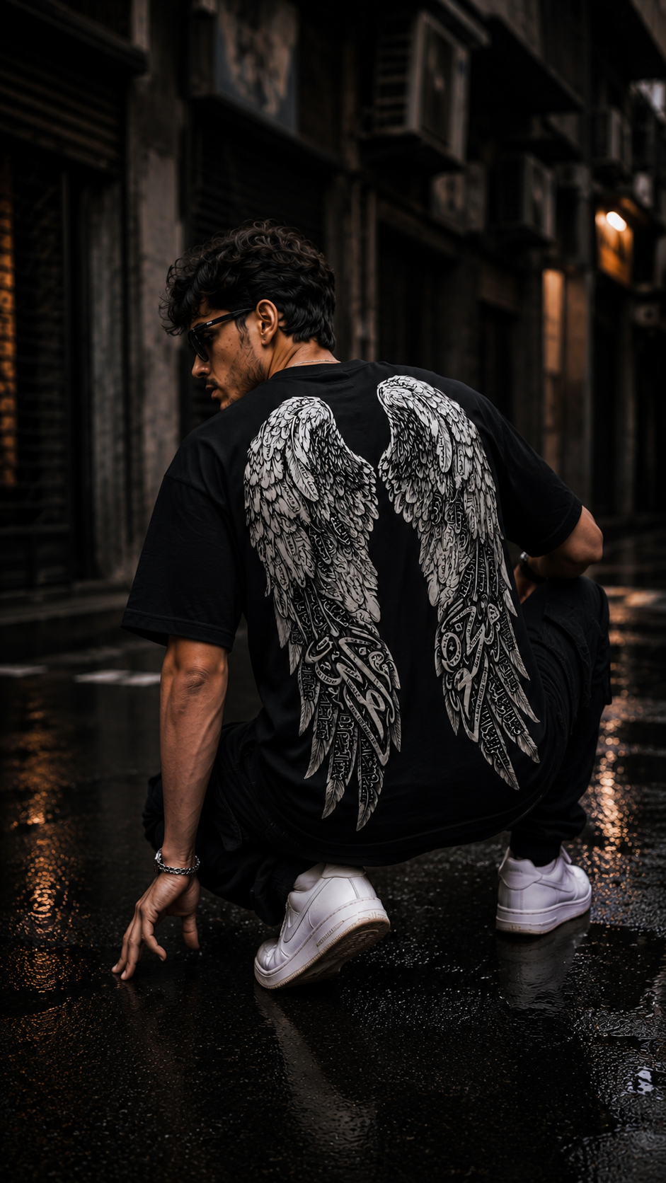 Noor Wings Oversized T-Shirt – 240 GSM Premium Black Streetwear Tee