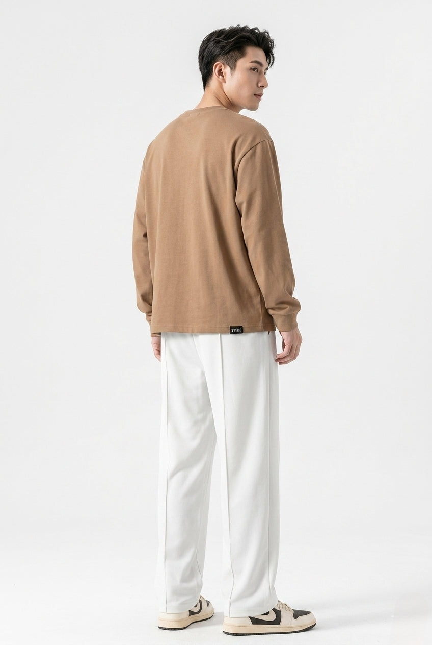 White Men's Wide-Leg Sports Trousers | Relaxed-Fit Performance Pants | Contemporary Athletic Track Pants | Versatile Activewear Bottoms | Streamlined Fitness Trousers